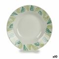 Prato Fundo Branco Verde ø 20,6 cm Folhas Porcelana (10 Unidades)