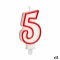 Vela Aniversário Número 5 Vermelho Branco (12 Unidades)