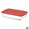 Lancheira Borcam Vermelho Transparente Vidro de Borosilicato 1,3 L (4 Unidades)