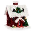 Figura Decorativa Casa Enfeite Cintilante Branco Vermelho Polipropileno Pet 19 X 24,5 X 19 cm (12 Unidades)