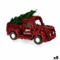 Figura Decorativa Camioneta Enfeite Cintilante Vermelho Verde Polipropileno Pet 15 X 18 X 27 cm (8 Unidades)