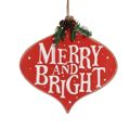 Adorno Natalício Merry And Bright Placa Colar Vermelho Plástico Madeira Mdf 30 X 3,5 X 30 cm (12 Unidades)