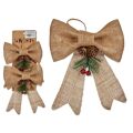 Conjunto de Decorações de Natal Laço Castanho Vermelho Verde Fibra Natural 14 X 3 X 19 cm (12 Unidades)