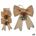 Conjunto de Decorações de Natal Laço Castanho Vermelho Verde Fibra Natural 14 X 3 X 19 cm (12 Unidades)