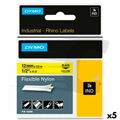 Cinta Laminada para Máquinas Rotuladoras Rhino Dymo ID1-12 12 X 3,5 mm Preto Amarelo Autoadesivas (5 Unidades)