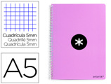 Caderno Espiral A5 Antartik Capa Dura 80f 100 gr Quadricula 5mm Cor Lilas