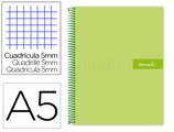 Caderno Espiral A5 Micro Crafty Tapa Forrada 120h 90 gr Cuadro 5mm 5 Bandas6 Taladros Color Verde