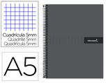 Caderno Espiral A5 Micro Crafty Tapa Forrada 120h 90 gr Cuadro 5mm 5 Bandas6 Taladros Color Negro