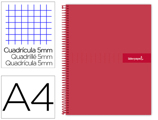 Caderno Espiral A4 Micro Crafty Tapa Forrada 120h 90 gr Cuadro 5 mm 5 Bandas 4 Colores Color Rojo