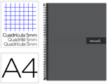 Caderno Espiral A4 Micro Crafty Tapa Forrada 120h 90 gr Cuadro 5 mm 5 Bandas 4 Colores Color Negro