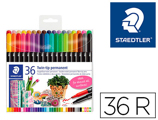 Marcador Staedtler Permanente Dupla Ponta 3187 Estojo de 36 Unidades Cores Sortidas