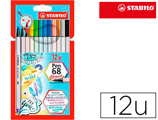 Marcador Stabilo Aguarelavel Pen 68 Brush Ponta Pincel Estojo de 12 Unidades Cores Sortidas