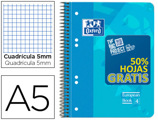 Caderno Espiral Oxford Capa Plástico Optik Paper Microperfurado Din A5 120 Folhas + 50% Quadricula 5 mm