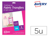 Papel Transfer Avery para Camisetas Algodon Colores Oscuros Ink-jet Din A4 Pack de 4 Folhas