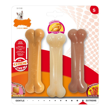 Teether de Cão Nylabone Extreme Chew Value Pack Bacon Manteiga de Amendoim Tamanho S Frango Nylon (3 Pcs)