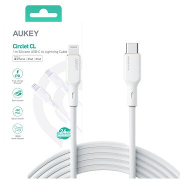 Cabo USB para Lightning Aukey CB-SCL2 Branco Preto 1,8 M