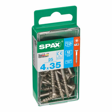 Caixa de Parafusos Spax Madeira Aço Inoxidável Cabeça Plana 25 Peças (4 X 35 mm)