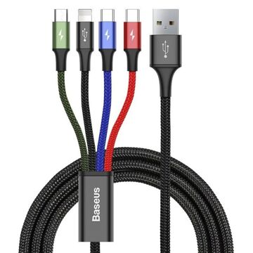 Cabo USB para Micro Usb, Usb-c e Lightning Baseus CA1T4-B01 Preto 1,2 M