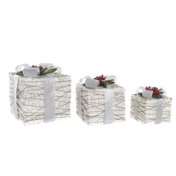 Jogo de Caixas Decorativas Dkd Home Decor LED Branco Vermelho Verde Prateado 25 X 25 X 30 cm (3 Peças)