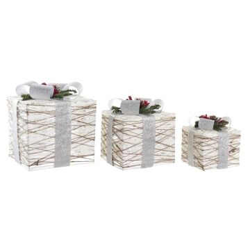 Jogo de Caixas Decorativas Dkd Home Decor LED Branco Prateado 25 X 25 X 28 cm (3 Peças)