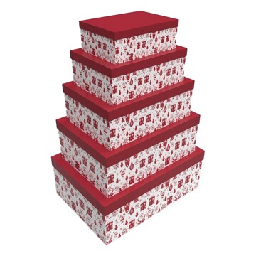 Conjunto de Caixas de Organização Empilháveis Dkd Home Decor Branco Vermelho Cartão Rena 50 X 35 X 25 cm (5 Unidades)