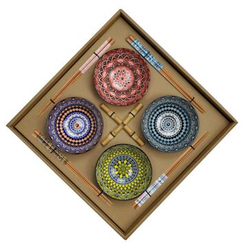 Conjunto de Sushi Dkd Home Decor Multicolor Bambu Mandala Grés Oriental (12 Peças)