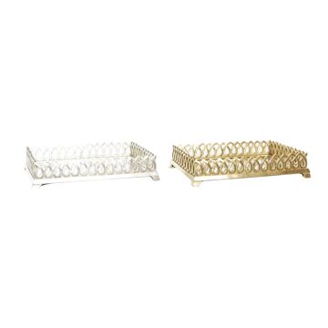 Bandeja de Aperitivos Dkd Home Decor Espelho Prateado Dourado Resina (33 X 24 X 6,6 cm) (2 Unidades)