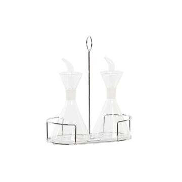 Conjunto de Azeite e Vinagre Dkd Home Decor Metal Transparente 2 Peças Vidro de Borosilicato (200 Ml) (19,5 X 10 X 23,5 cm)