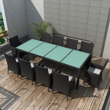 Conjunto Jantar Exterior com Almofadões Vime Pe Preto 11 pcs