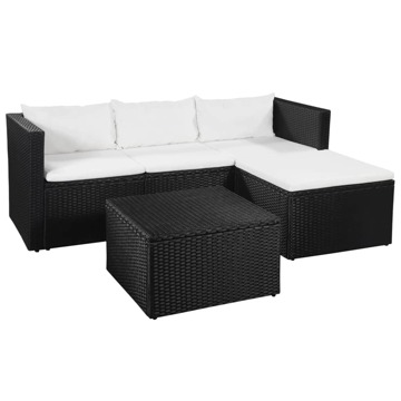 Conjunto Lounge para Jardim Vime Pe Preto e Branco 3 pcs