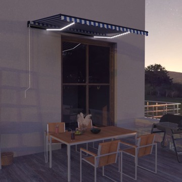 Toldo Retrátil Manual com Leds 350x250 cm Azul e Branco