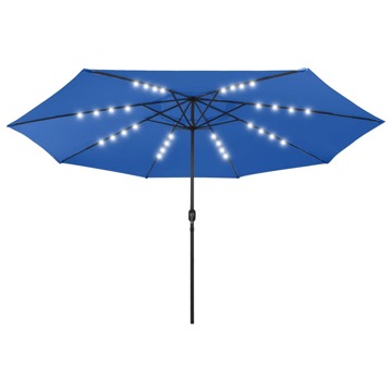 Guarda-sol Exterior C/ Luzes LED e Poste Metal 400cm Azul-ciano