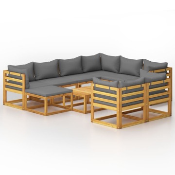 Conjunto Lounge de Jardim com Almofadões Acácia Maciça 10 pcs