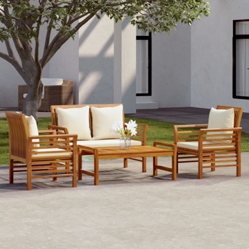 Conjunto Lounge de Jardim C/ Almofadões Acácia Maciça 4 pcs