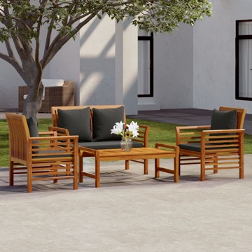 Conjunto Lounge de Jardim C/ Almofadões Acácia Maciça 4 pcs