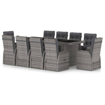 Conjunto Jantar Exterior C/ Almofadões Vime Pe Cinzento 11 pcs