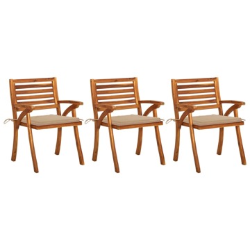 Cadeiras de Jantar Jardim C/ Almofadões 3 pcs Madeira Acácia