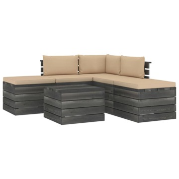 Conjunto Lounge de Paletes com Almofadões Pinho Maciço 6 pcs