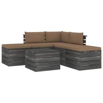 Conjunto Lounge de Paletes com Almofadões Pinho Maciço 6 pcs