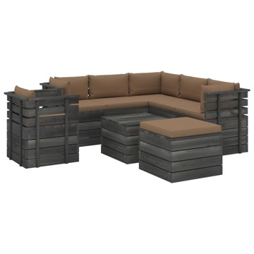 Conjunto Lounge de Paletes com Almofadões Pinho Maciço 8 pcs