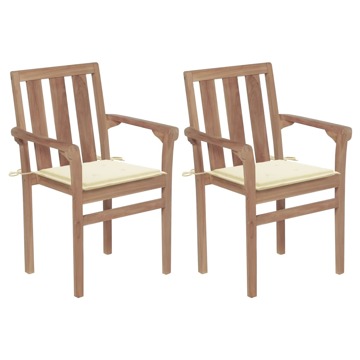 Cadeiras de Jardim C/ Almofadões Cor Creme 2 pcs Teca Maciça