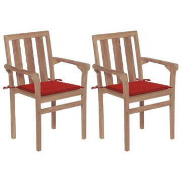 Cadeiras de Jardim C/ Almofadões Vermelho 2 pcs Teca Maciça