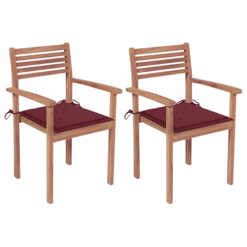 Cadeiras Jardim C/ Almofadões Vermelho Tinto 2 pcs Teca Maciça