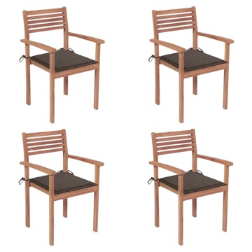 Cadeiras de Jardim C/ Almofadões Cinza-acast. 4 pcs Teca Maciça