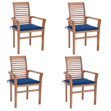 Cadeiras de Jantar 4 pcs C/ Almofadões Azul Real Teca Maciça