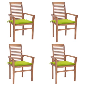 Cadeiras Jantar 4 pcs C/ Almofadões Verde Brilhante Teca Maciça