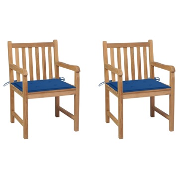 Cadeiras de Jardim C/ Almofadões Azul Real 2 pcs Teca Maciça