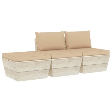 Conjunto Lounge de Paletes + Almofadões Madeira de Abeto 3 pcs