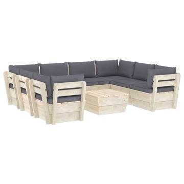 Conjunto Lounge de Paletes + Almofadões Madeira de Abeto 9 pcs