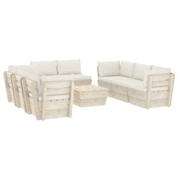 Conjunto Lounge de Paletes + Almofadões Madeira de Abeto 9 pcs